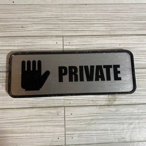 Cosco Brushed Metal Office Sign Private 9x3 Silver w/Black Letters #098210 NIP